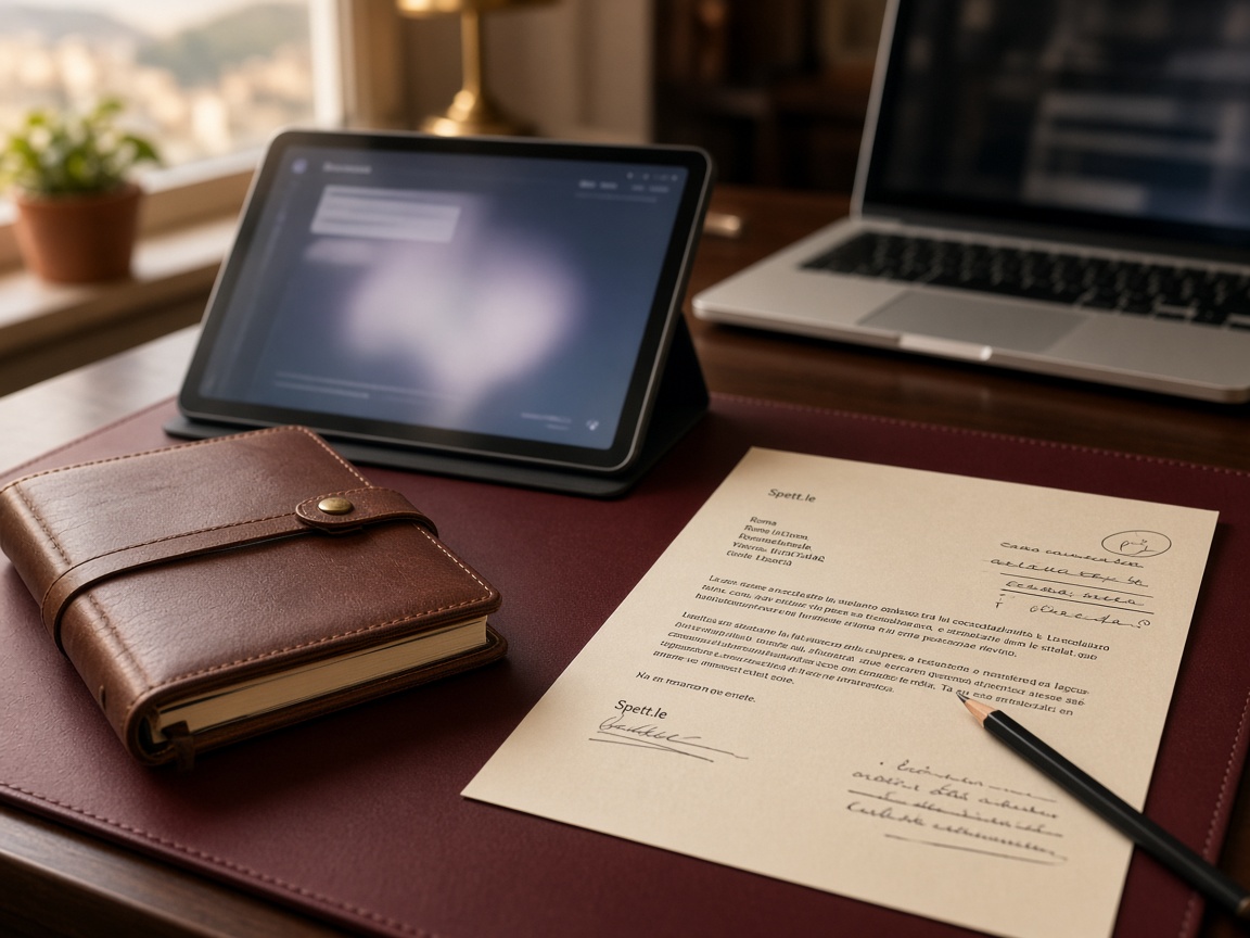 Portatile con una bozza di IA e il documento del mestiere